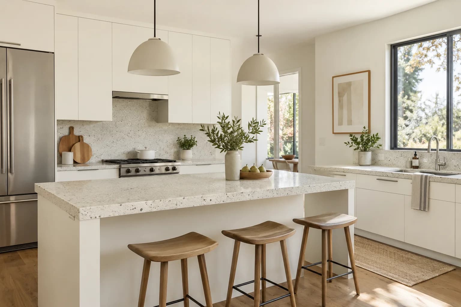 Kitchen cabinets featuring Cloud White paint