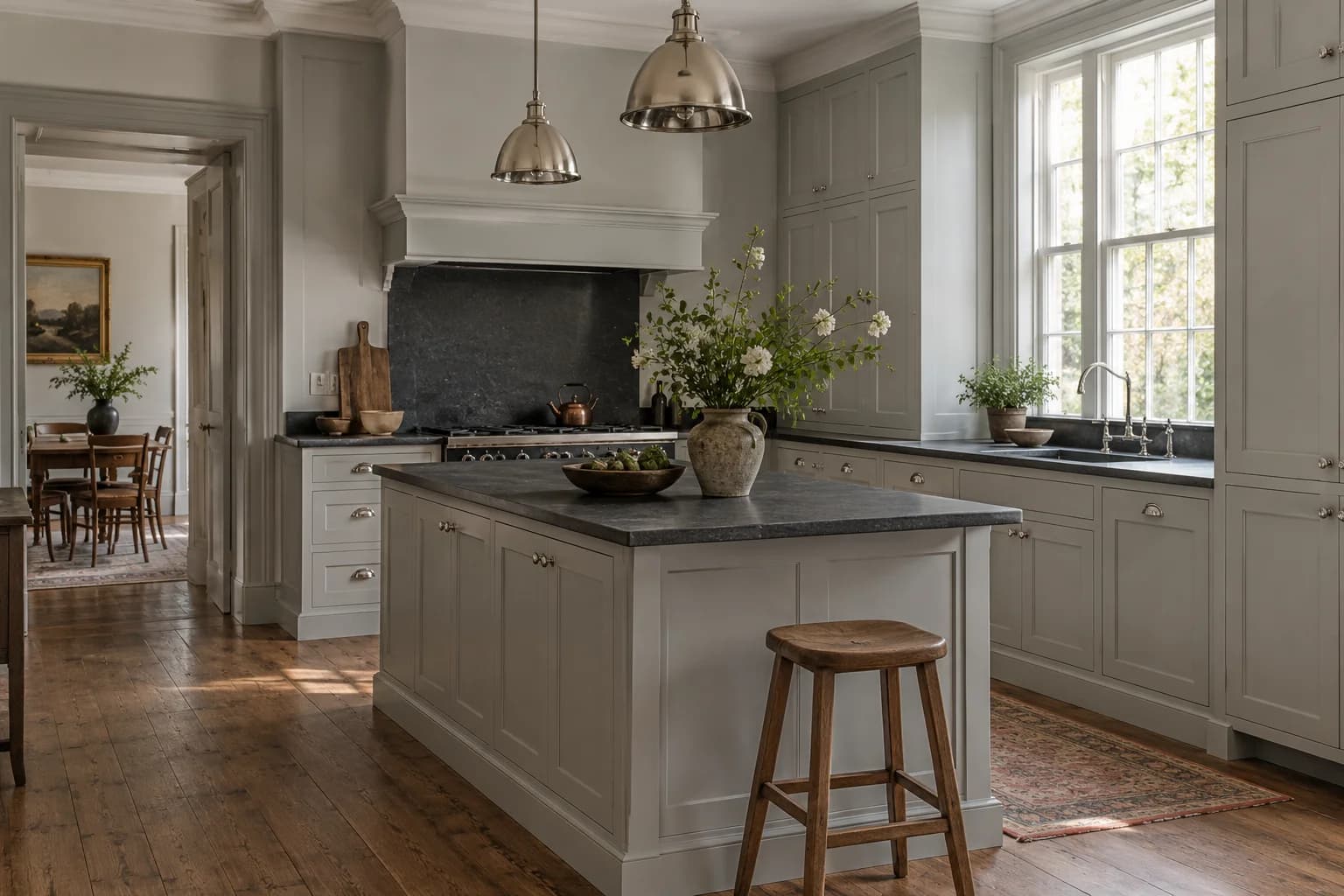 Kitchen cabinets featuring Coventry Gray paint