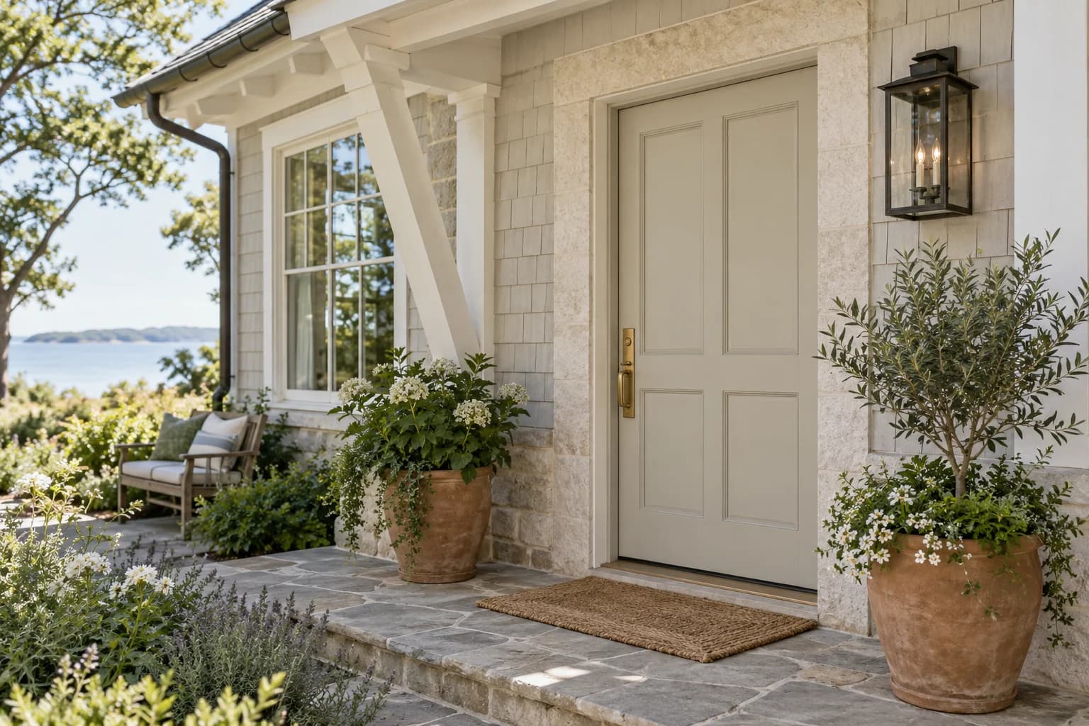 Front door featuring Edgecomb Gray paint