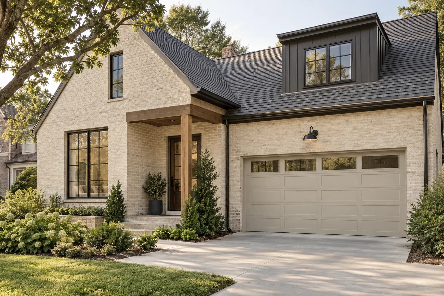Garage door featuring Edgecomb Gray paint