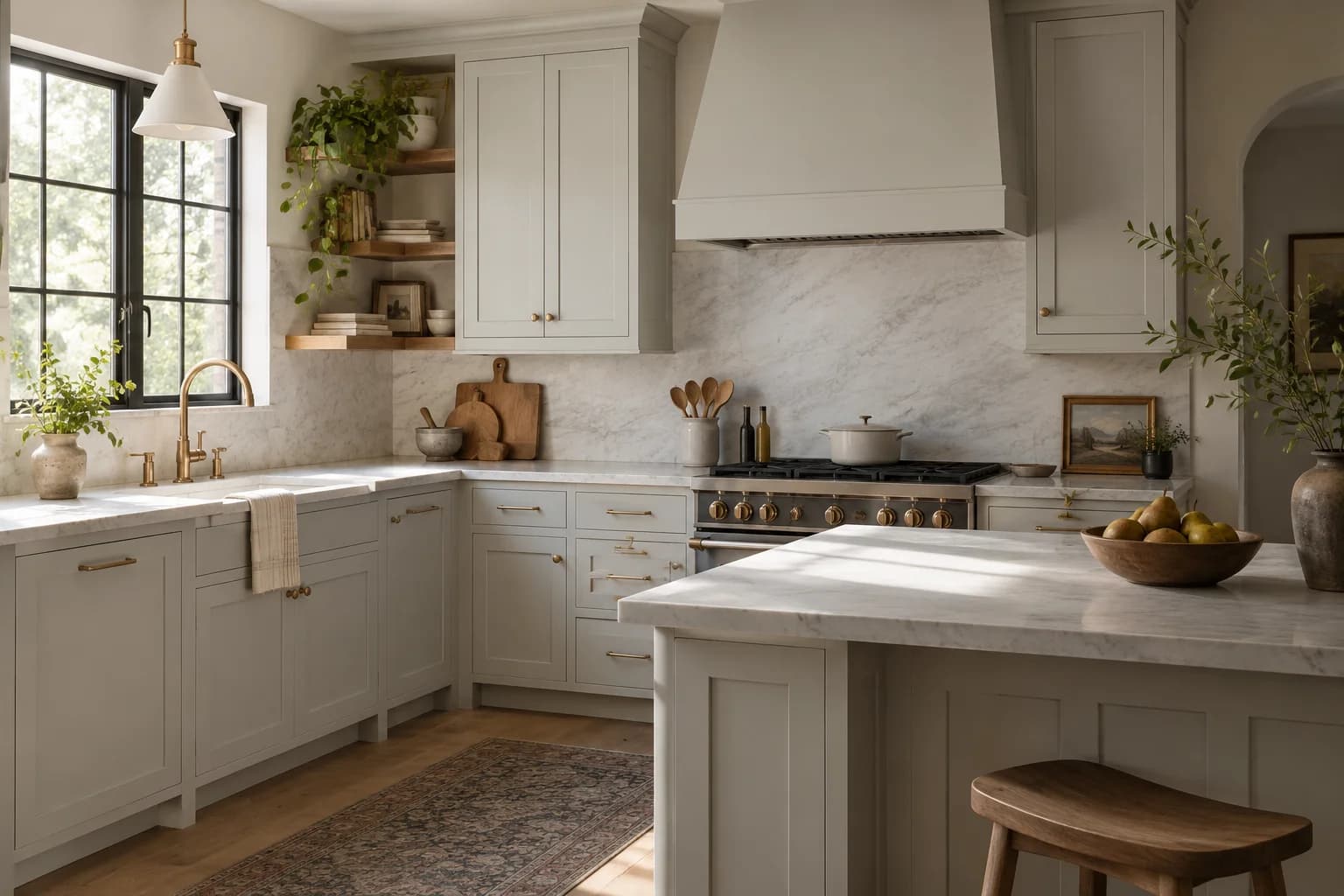 Kitchen cabinets featuring Gray Owl paint