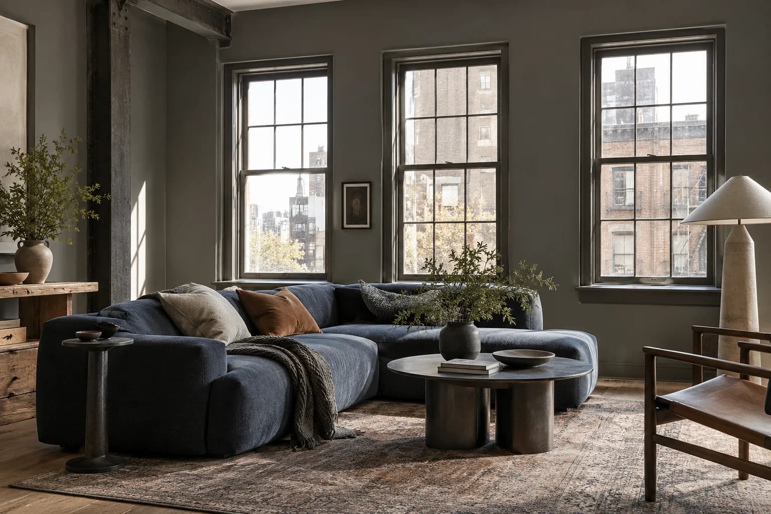 Kendall Charcoal walls in an urban industrial living room