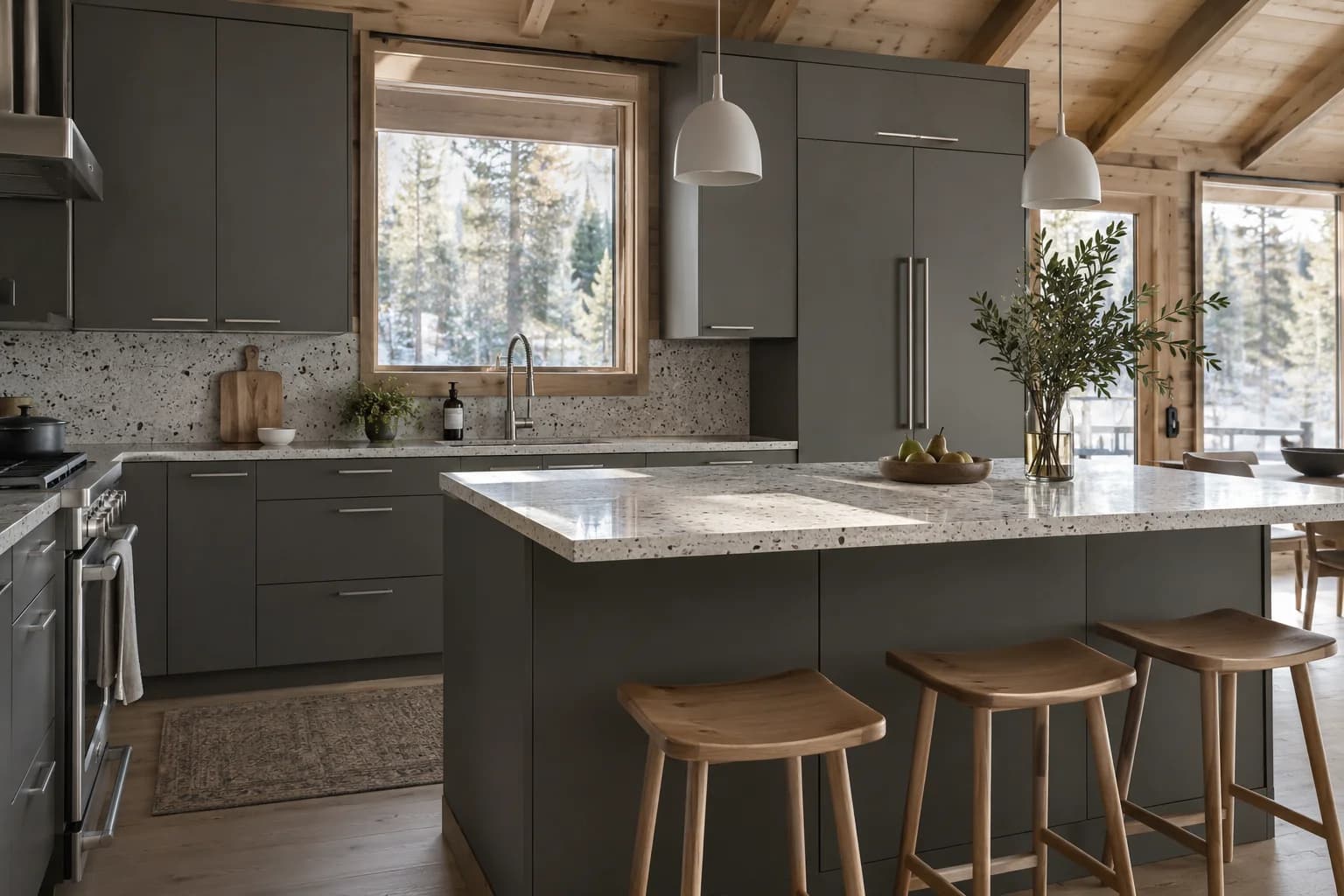 Kitchen cabinets featuring Kendall Charcoal paint
