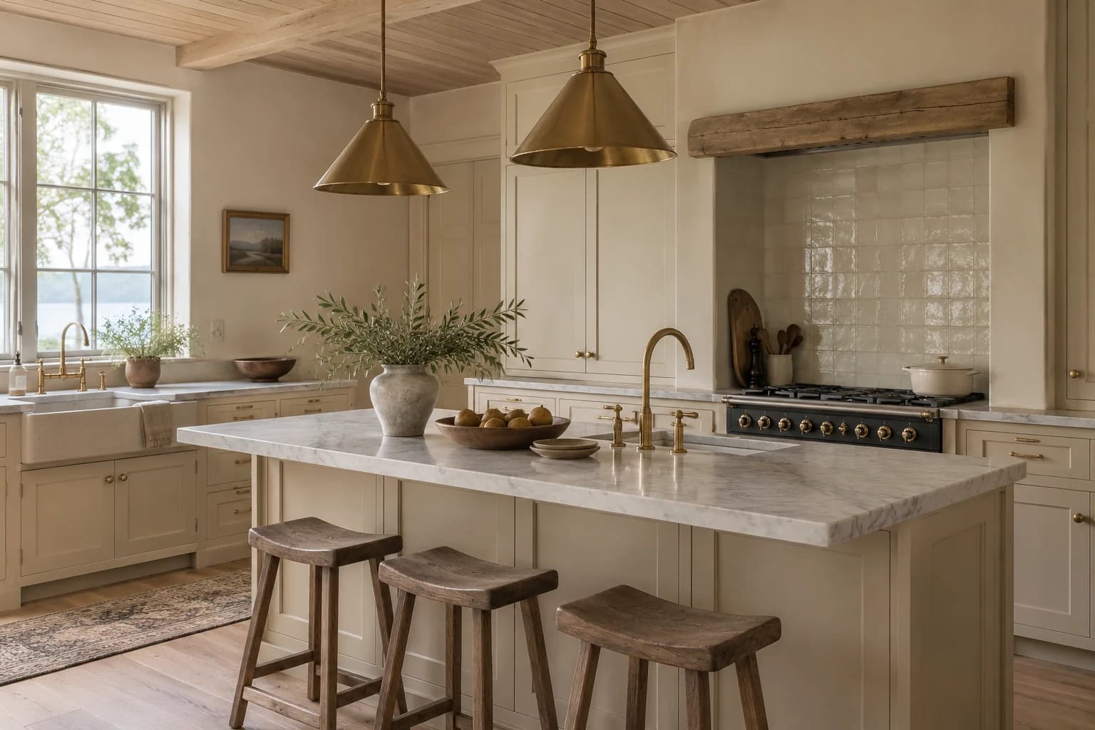 Kitchen cabinets featuring Manchester Tan paint
