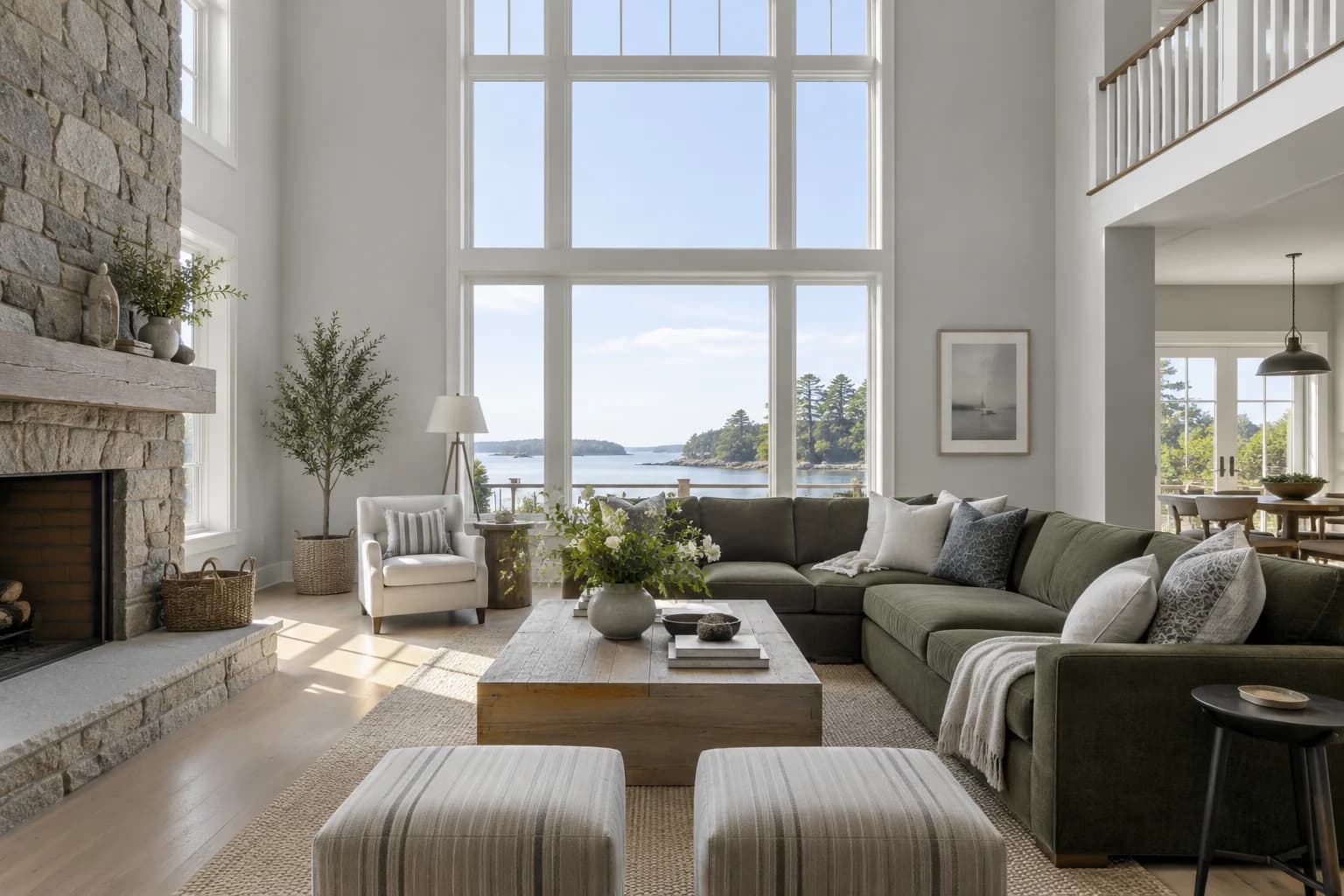 Stonington Gray walls in a New England coastal living room