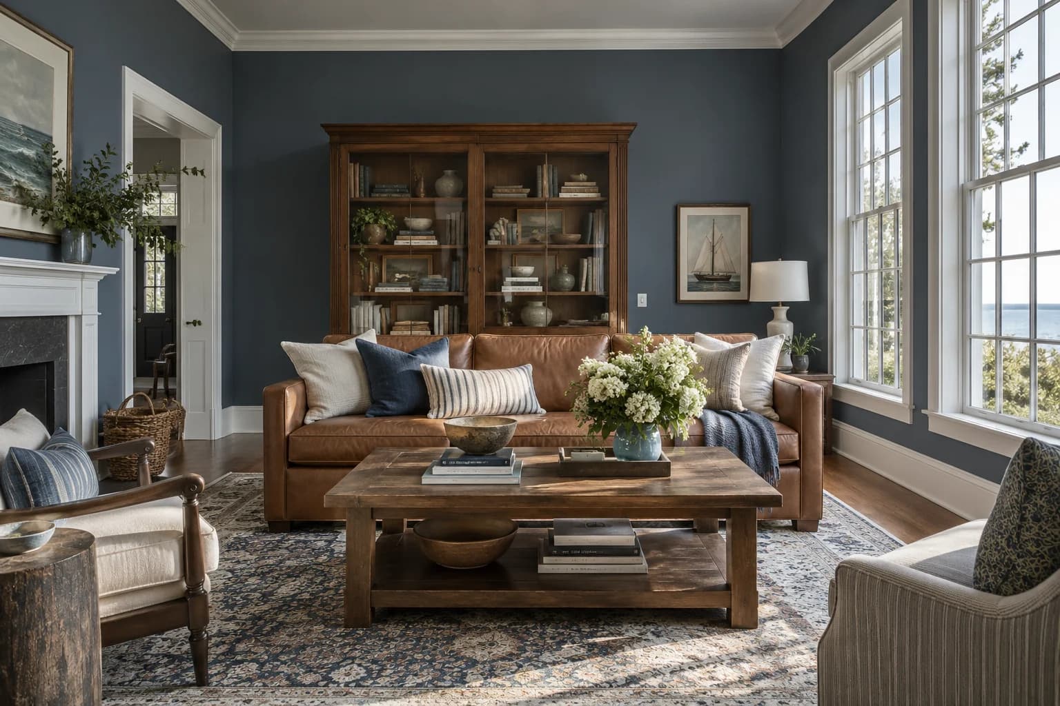 Van Deusen Blue walls in a New England coastal living room