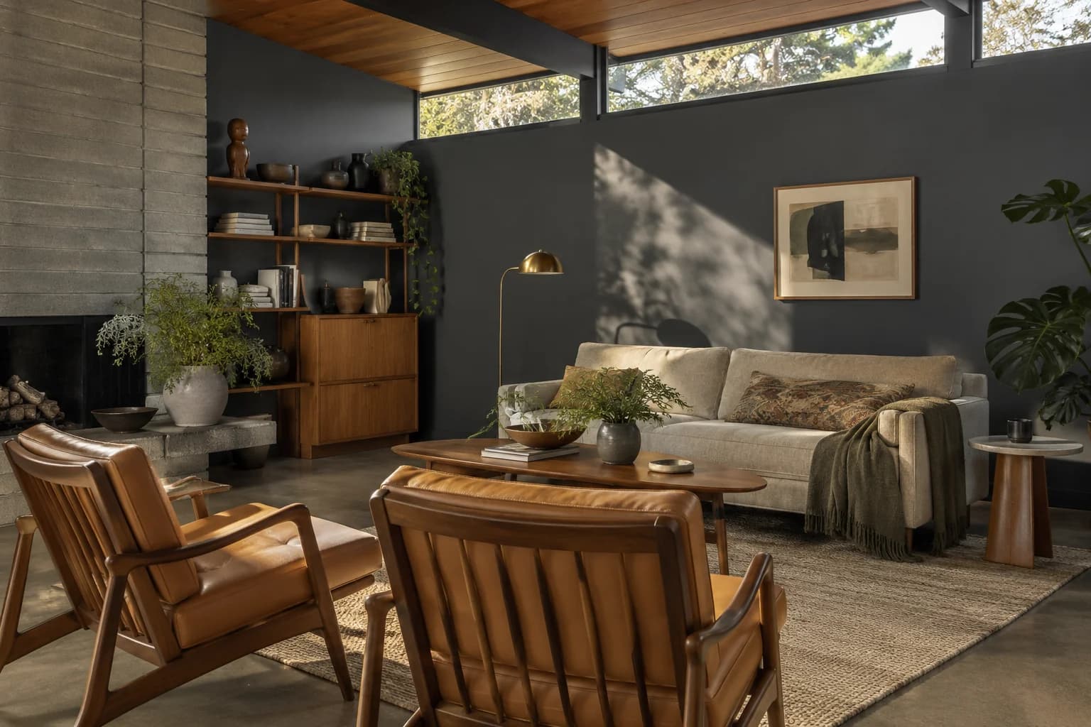 Wrought Iron walls in a midcentury modern living room