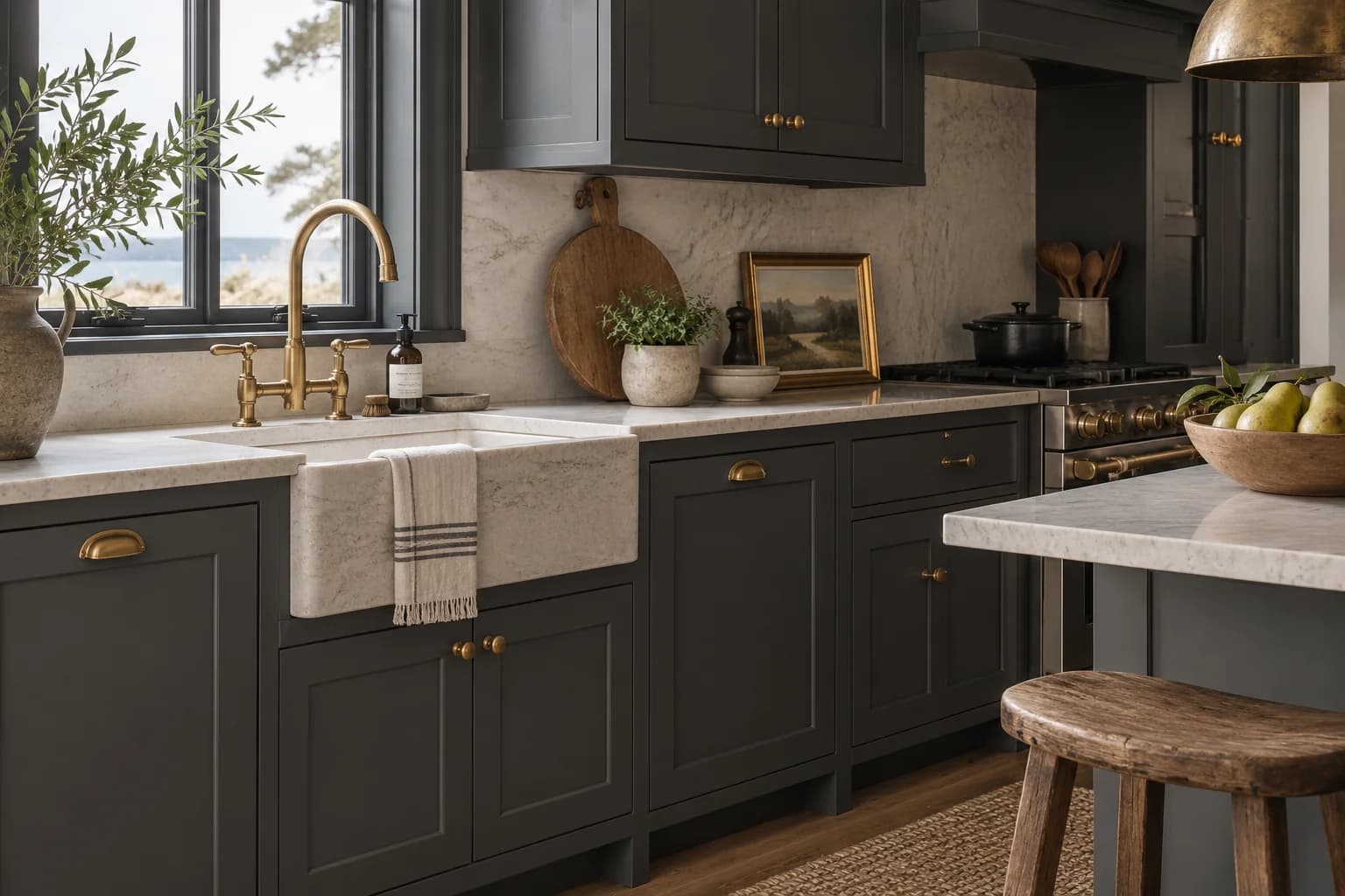 Kitchen cabinets featuring Wrought Iron paint