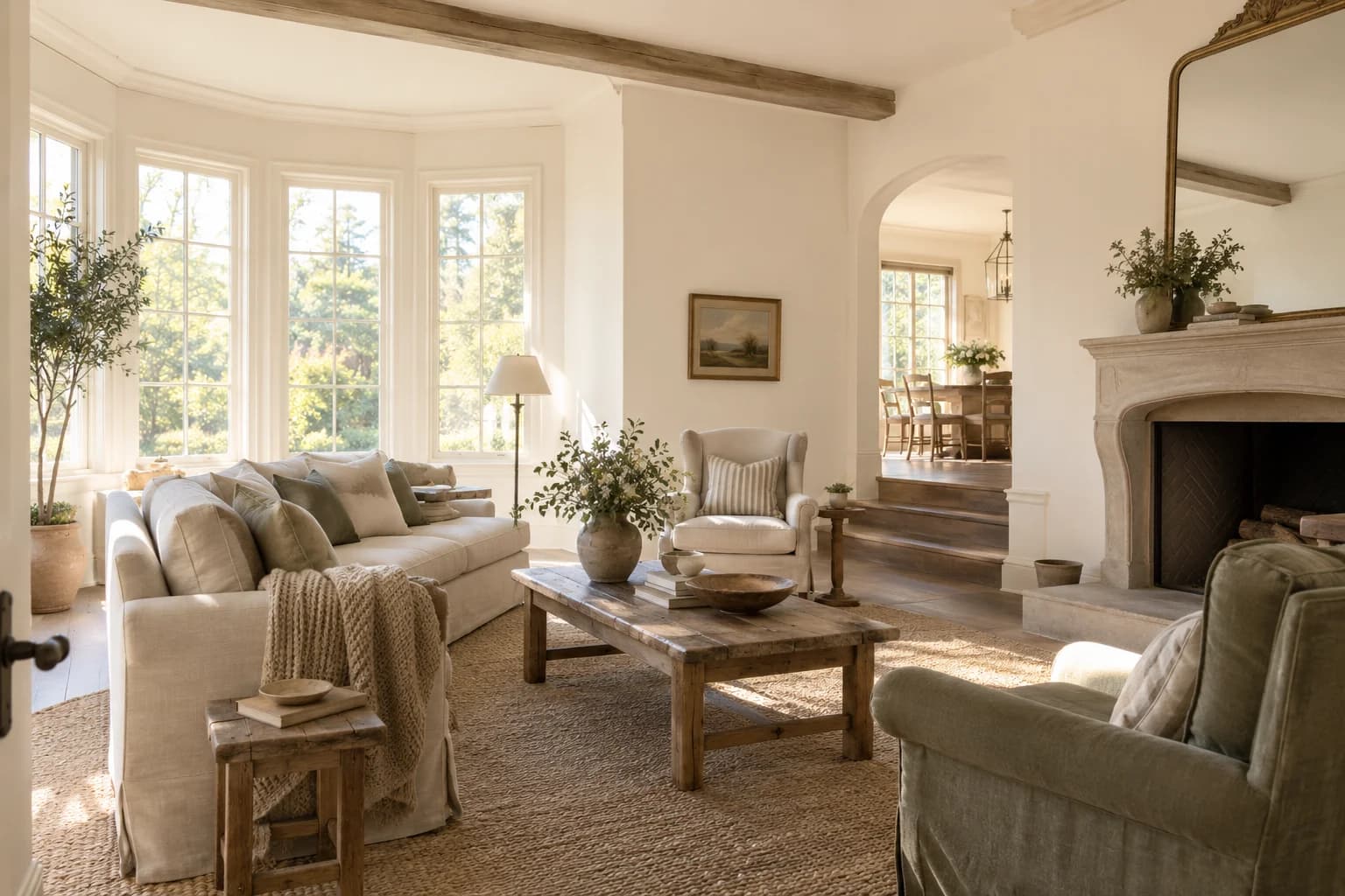 Alabaster walls in a French country living room