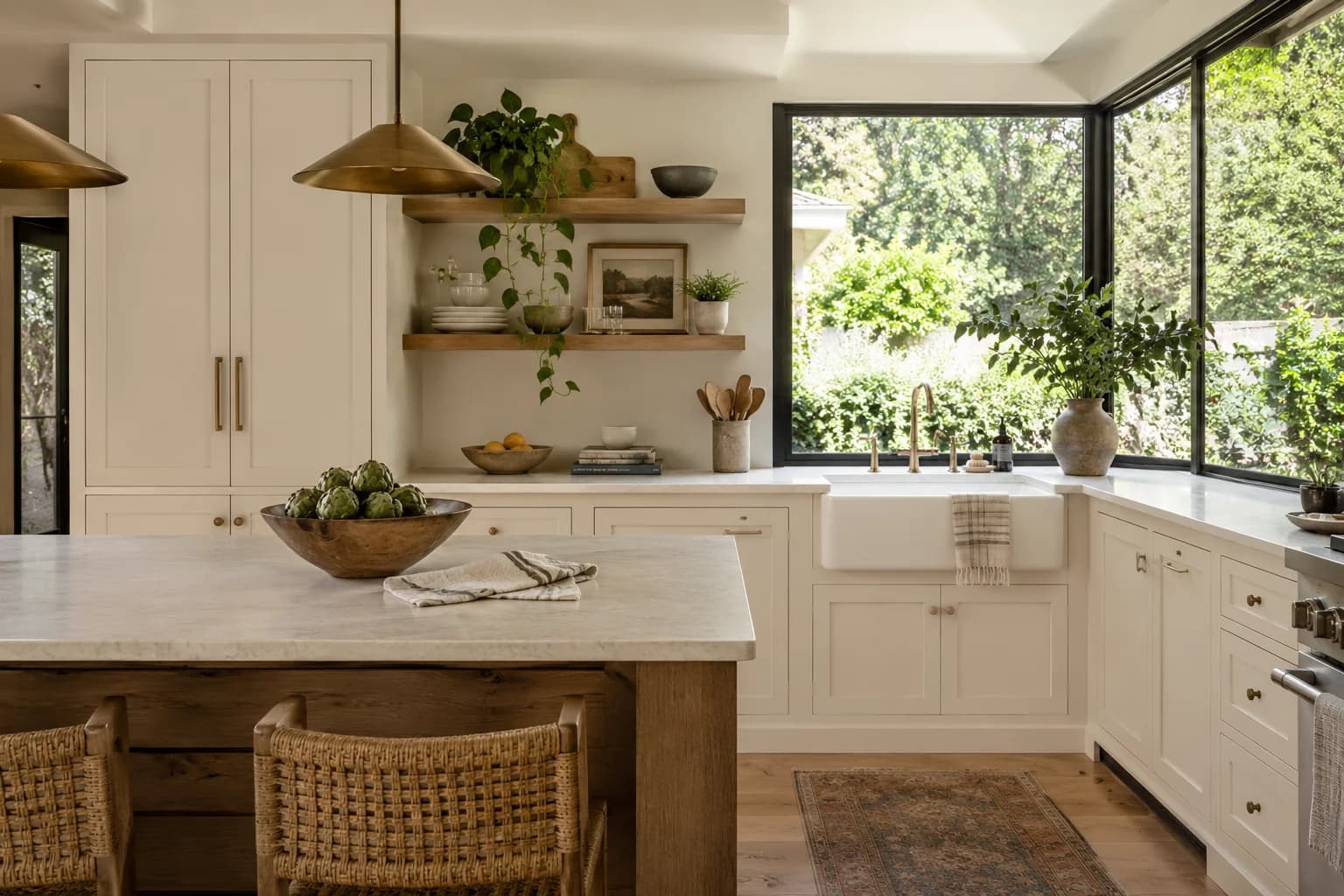 Kitchen cabinets featuring Alabaster paint
