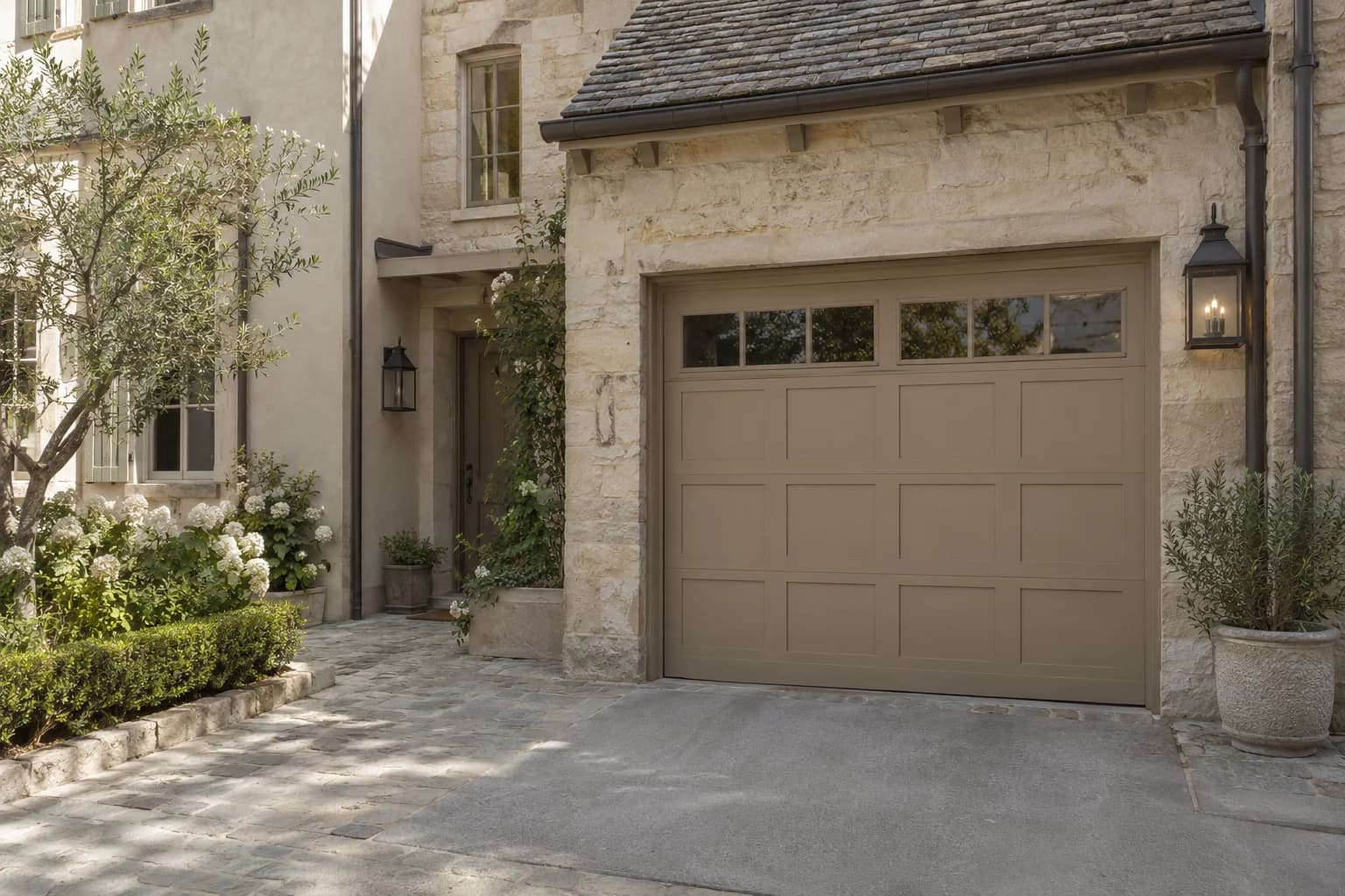 Garage door featuring Baked Potato paint