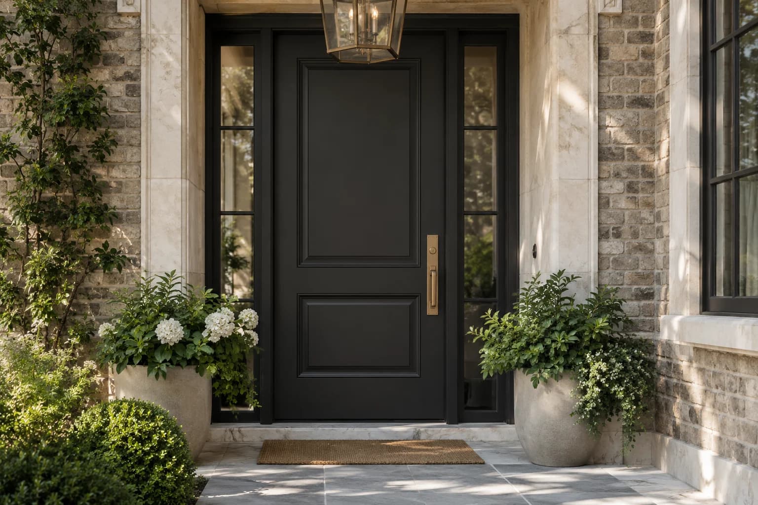 Front door featuring Black paint