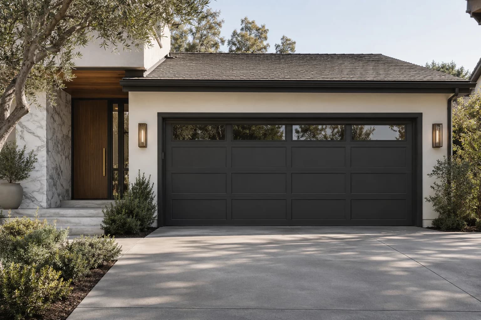 Garage door featuring Black paint