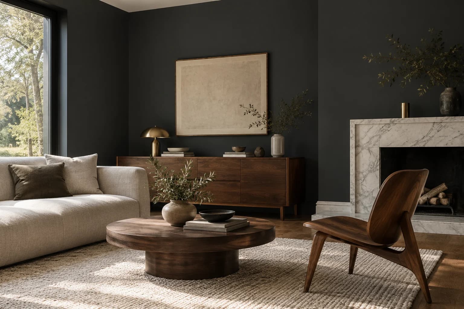 Living room featuring Black paint