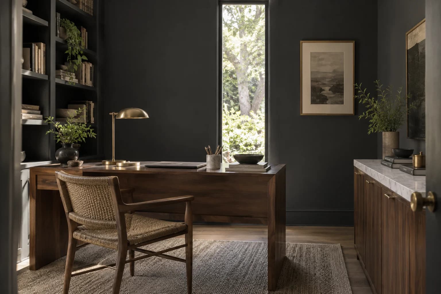 Home office featuring Black paint