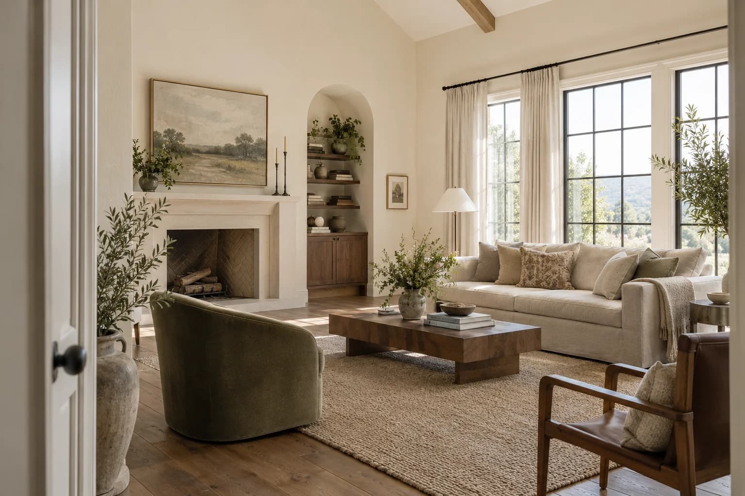 Bone walls in a transitional living room