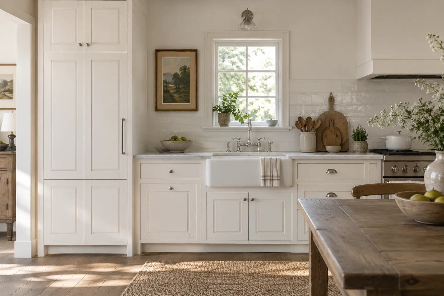 Kitchen cabinets featuring Cool December paint