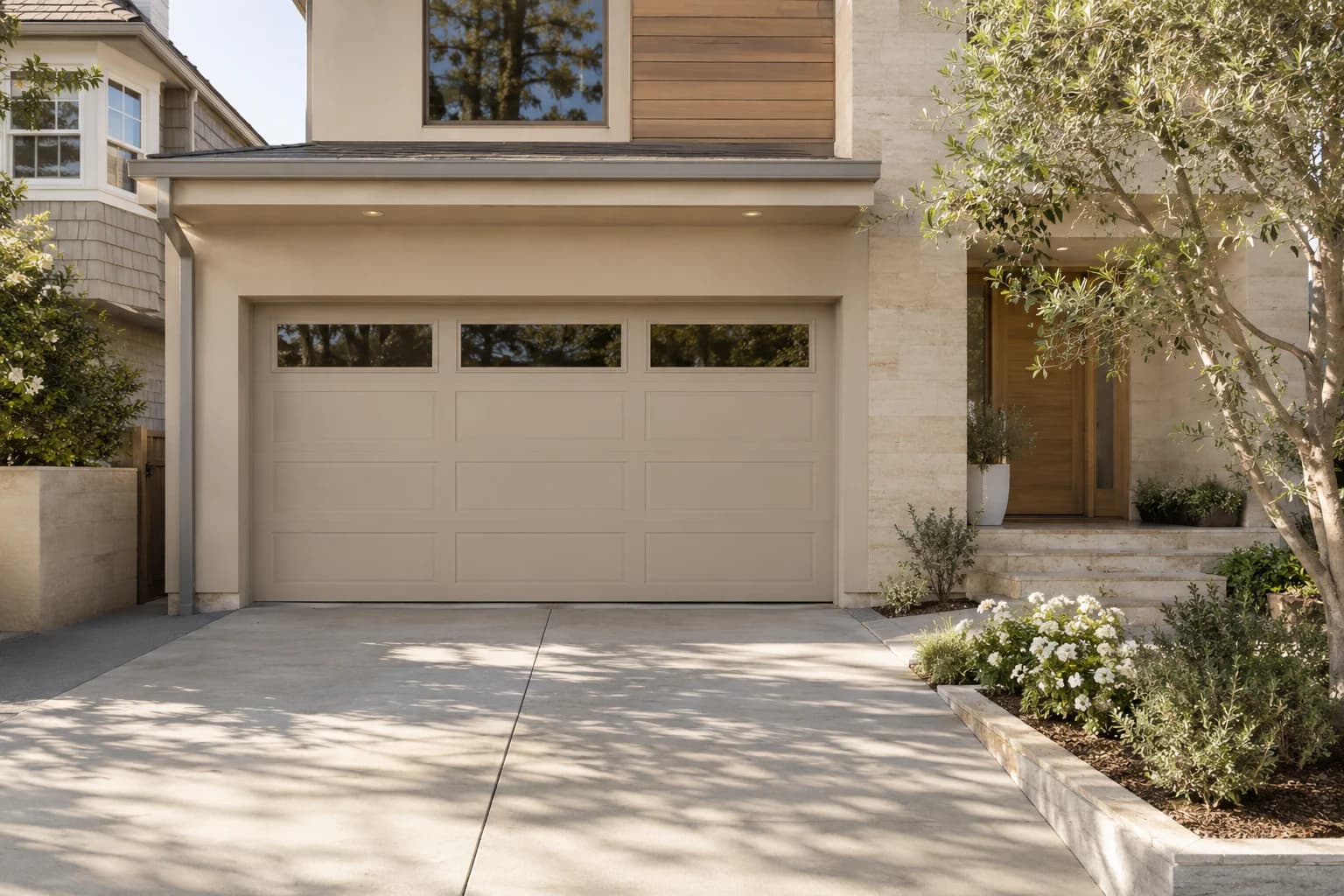 Garage door featuring Desert Suede paint