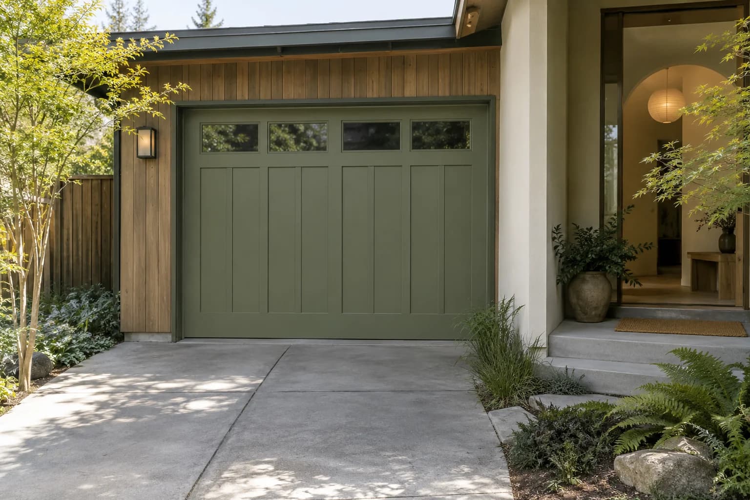 Garage door featuring Green Scene paint