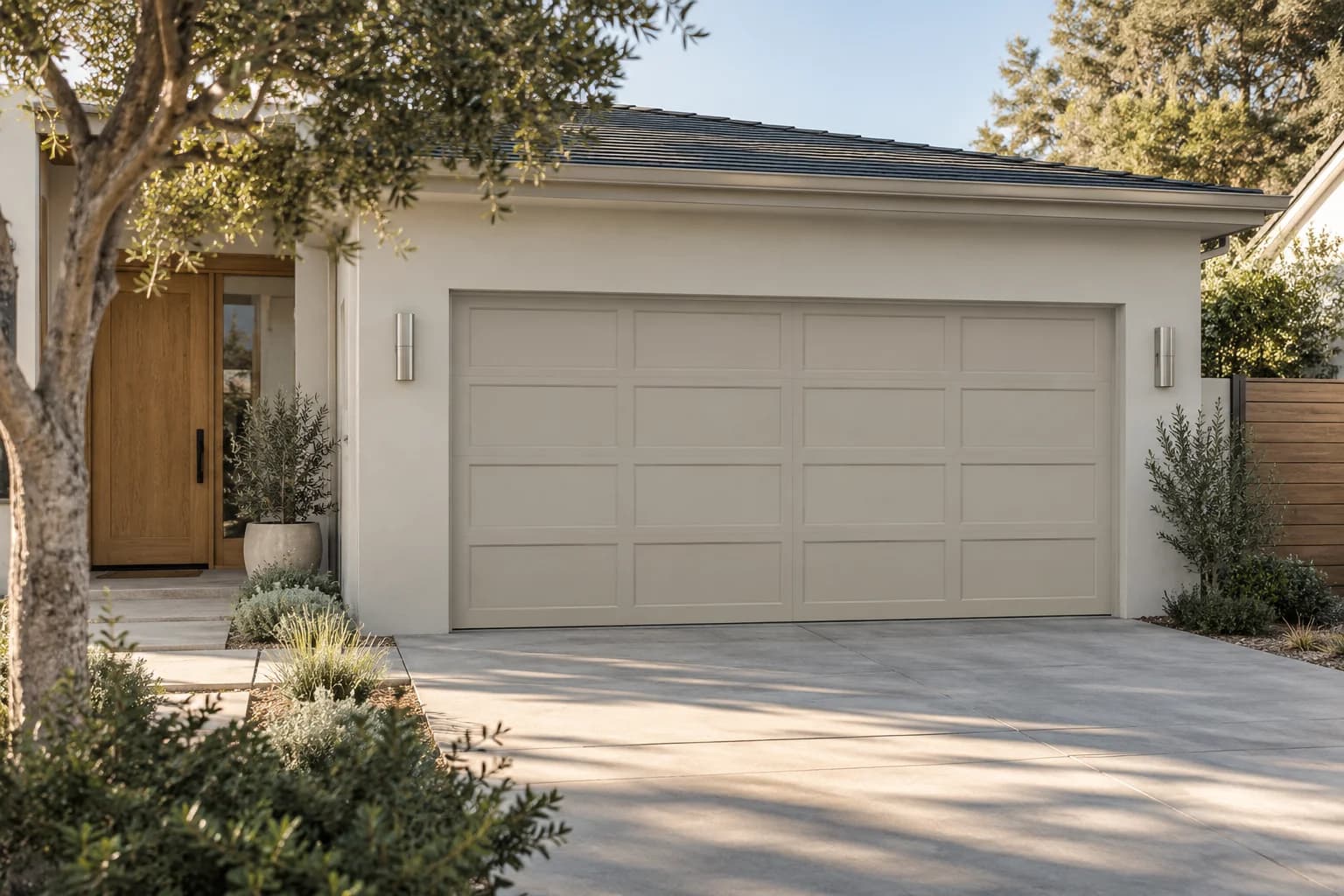 Garage door featuring Miner's Dust paint