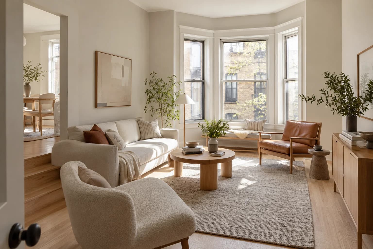 Muslin walls in a city apartment living room