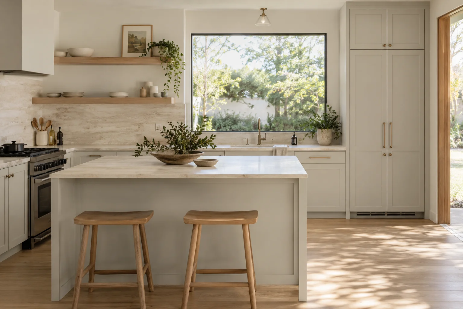 Kitchen cabinets featuring Muslin paint