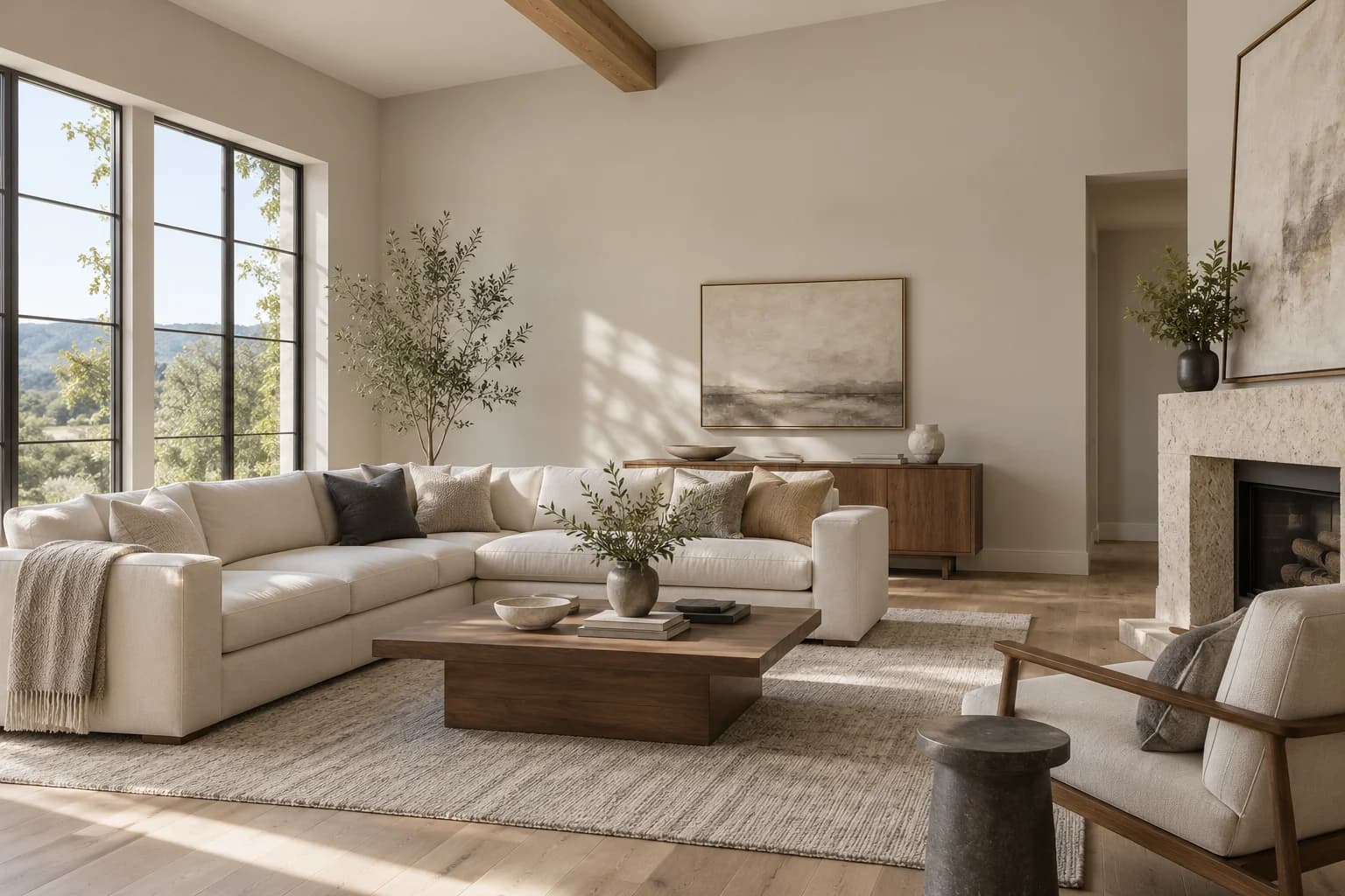 Shady walls in a Southwest transitional living room