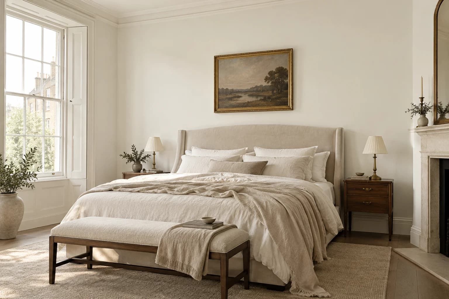 Bedroom featuring Swiss Coffee paint