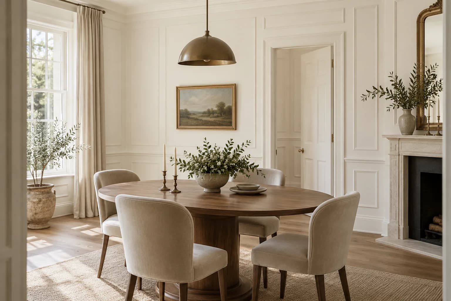 Dining room featuring Swiss Coffee paint