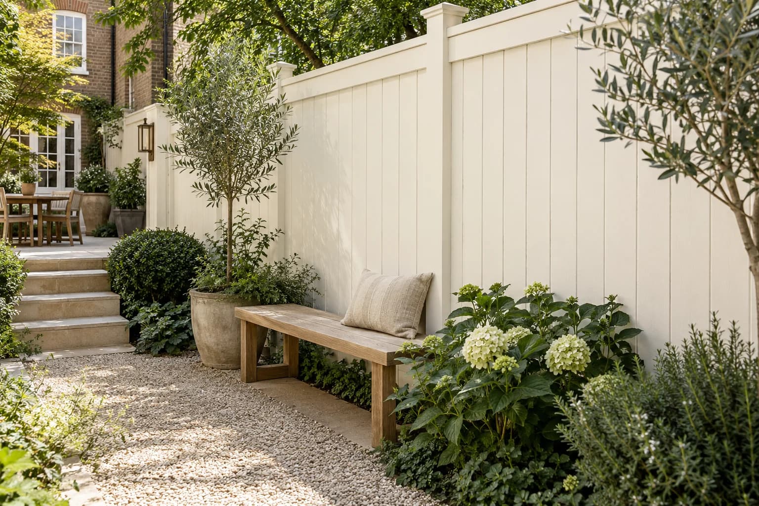 Fences & garden structures featuring Swiss Coffee paint