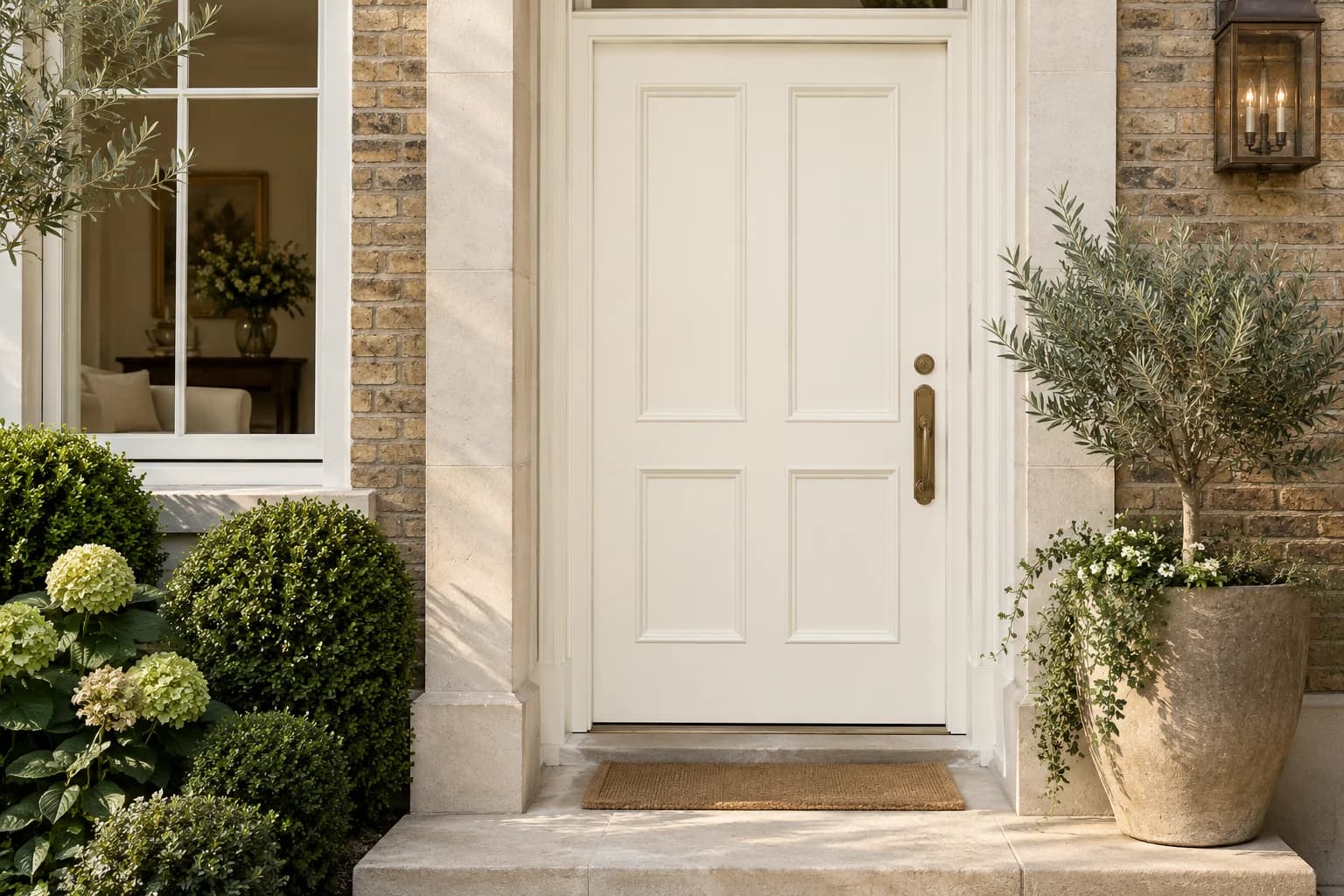Front door featuring Swiss Coffee paint