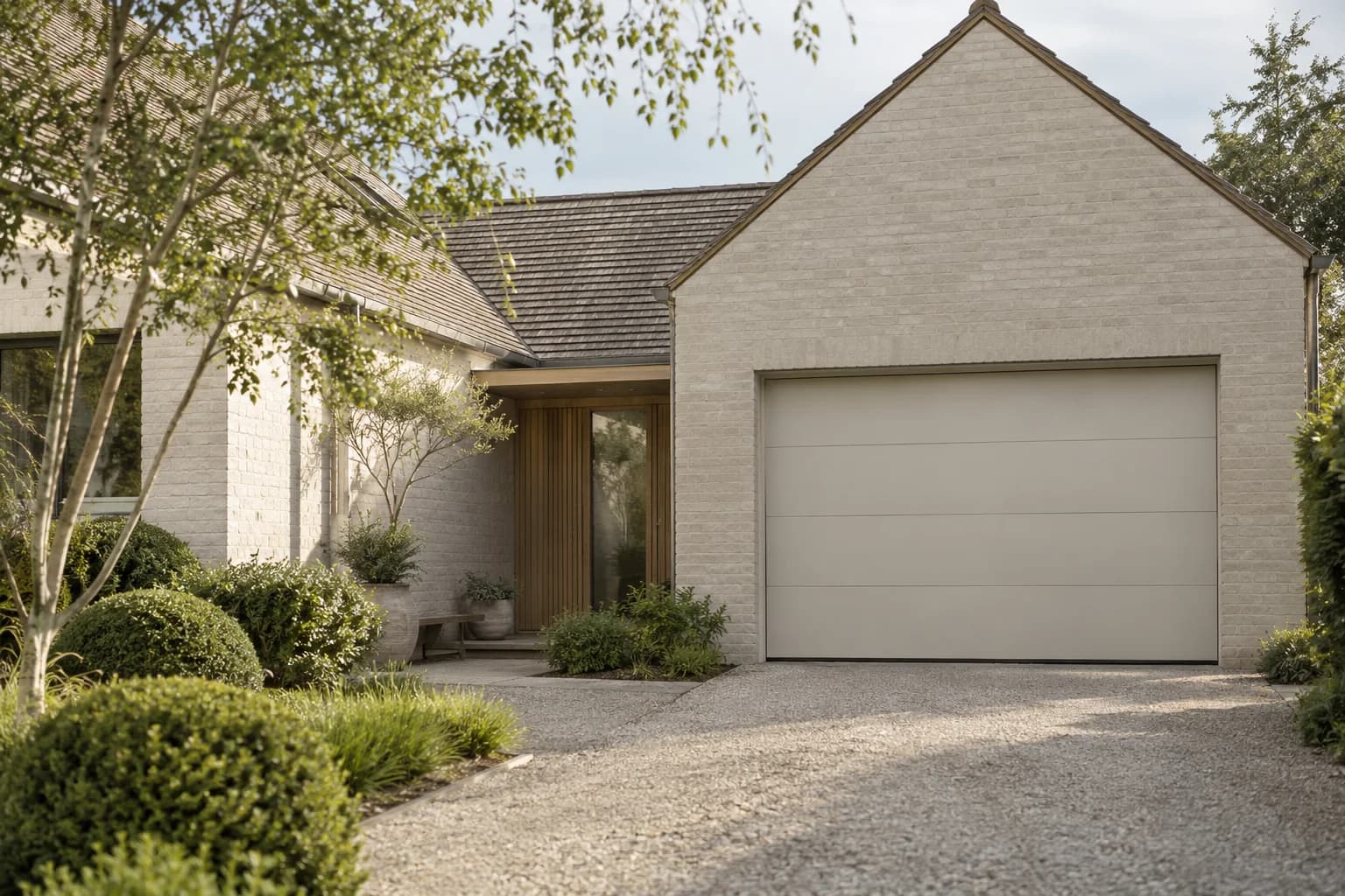 Garage door featuring Cornforth White paint