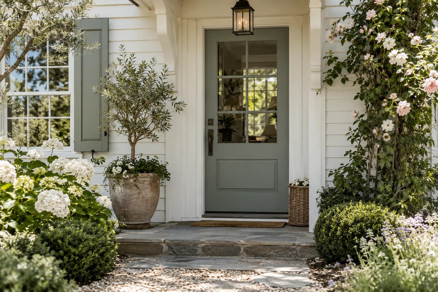 Front door featuring Pigeon paint
