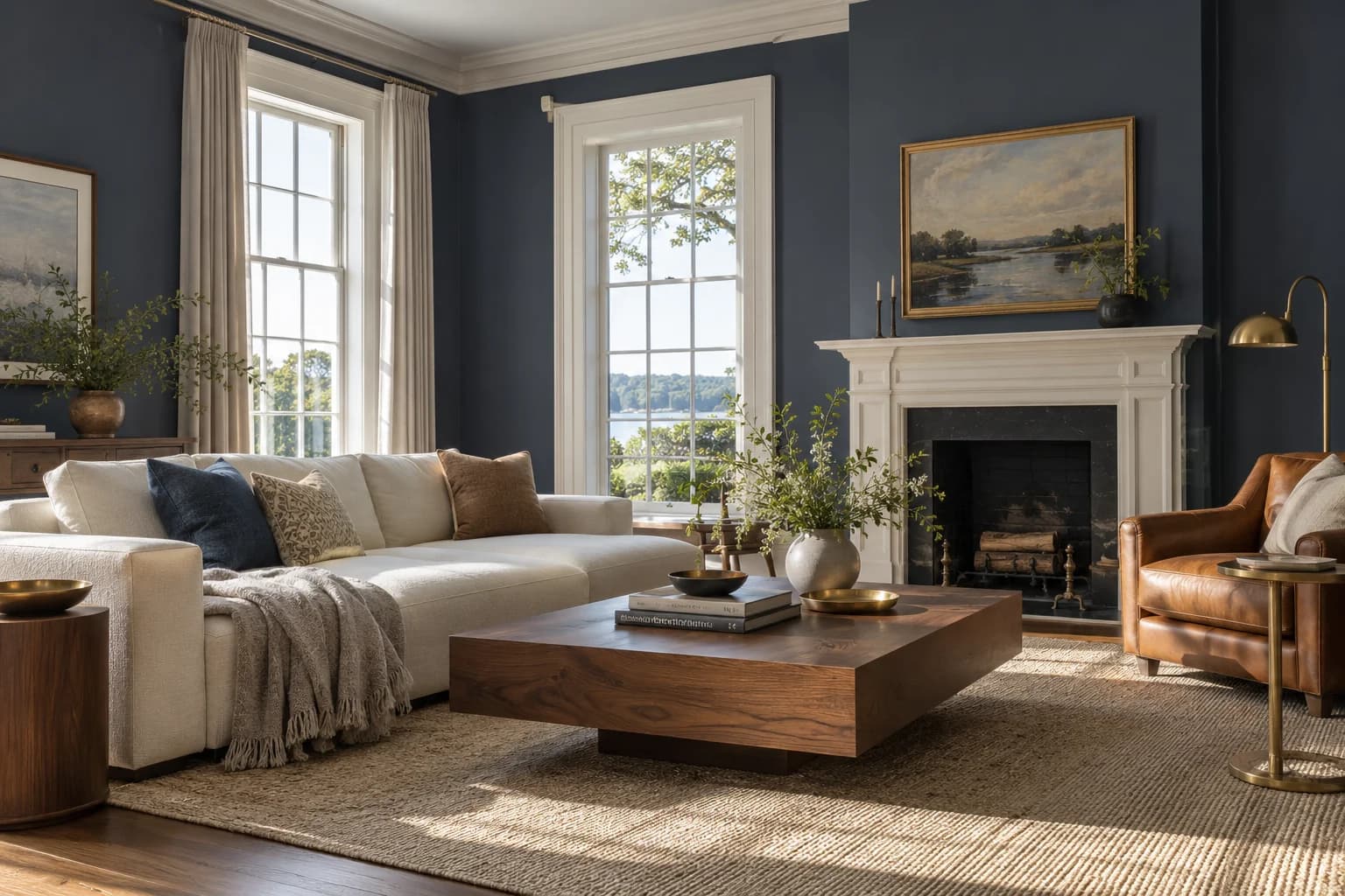 Hale Navy walls in a classic New England living room