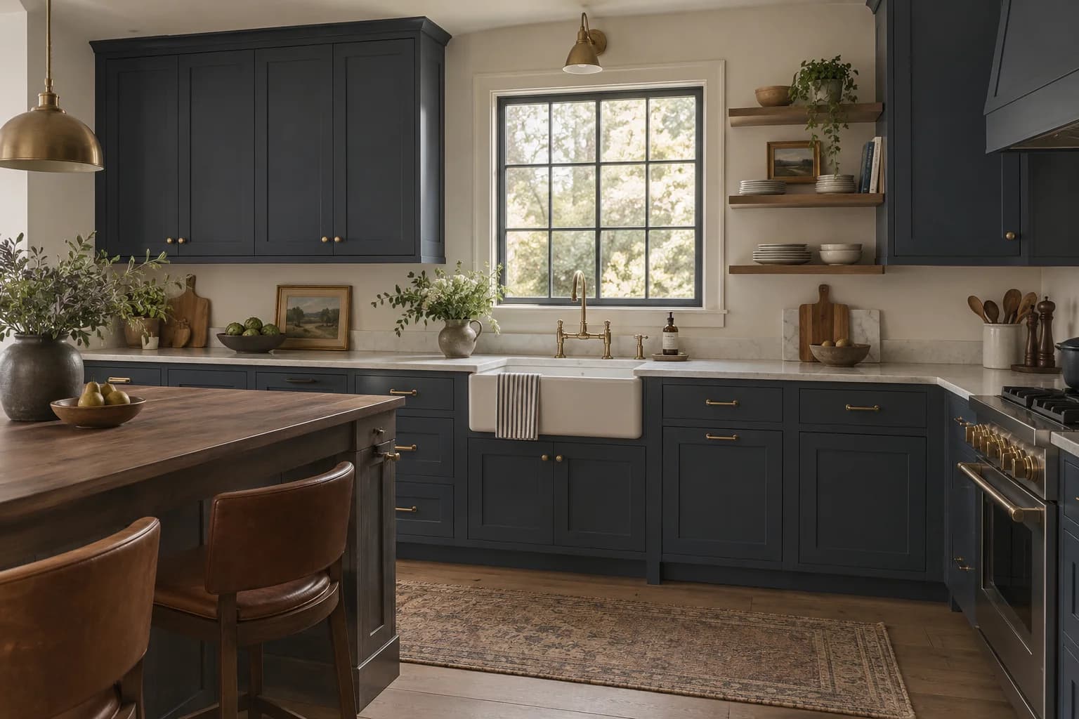 Kitchen cabinets featuring Hale Navy paint
