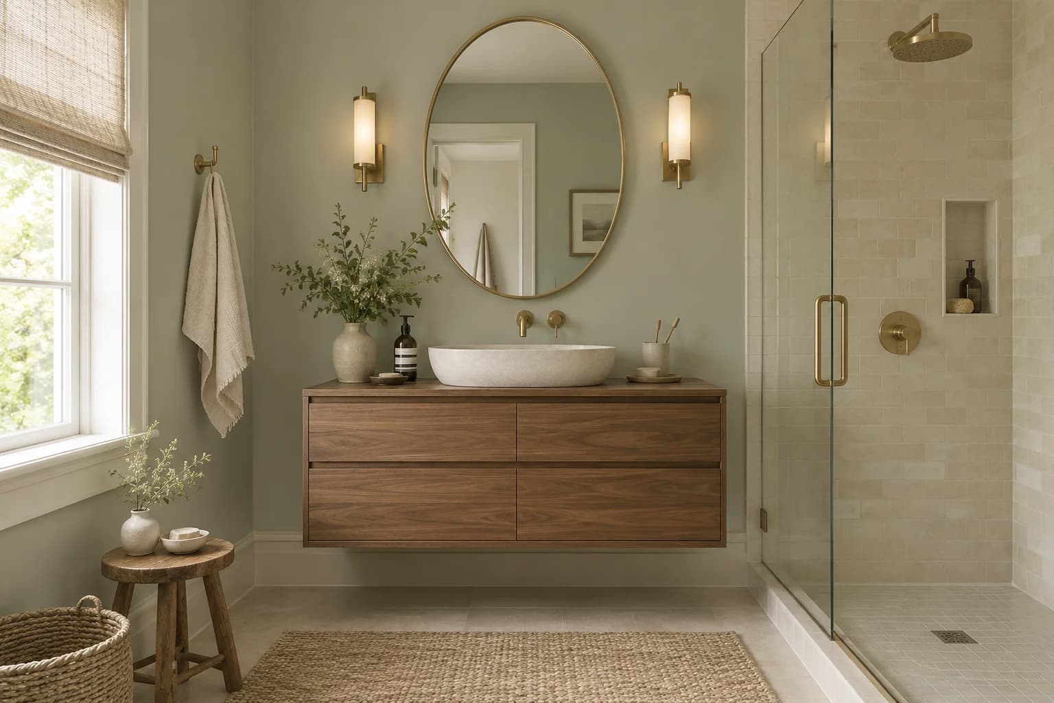 Bathroom featuring October Mist paint