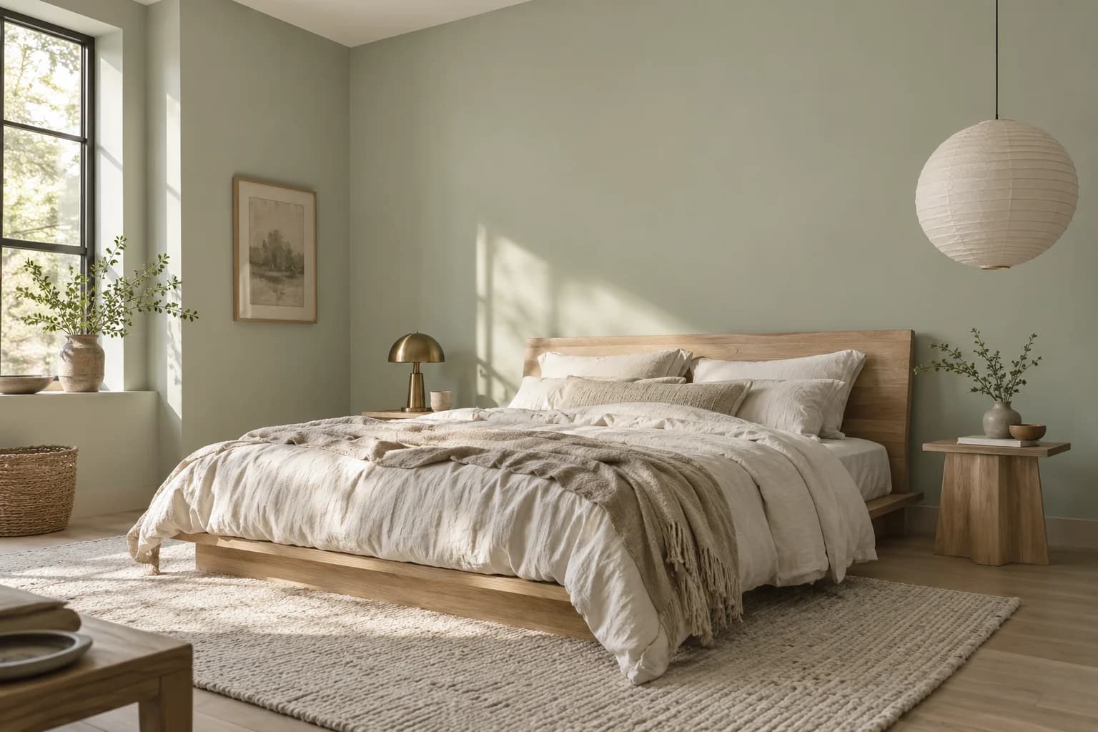Bedroom featuring October Mist paint