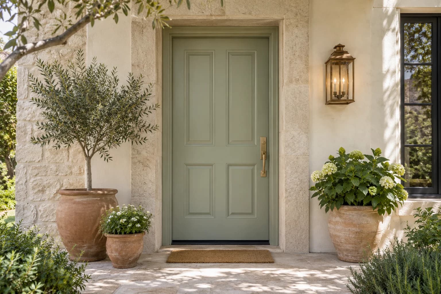 Front door featuring October Mist paint