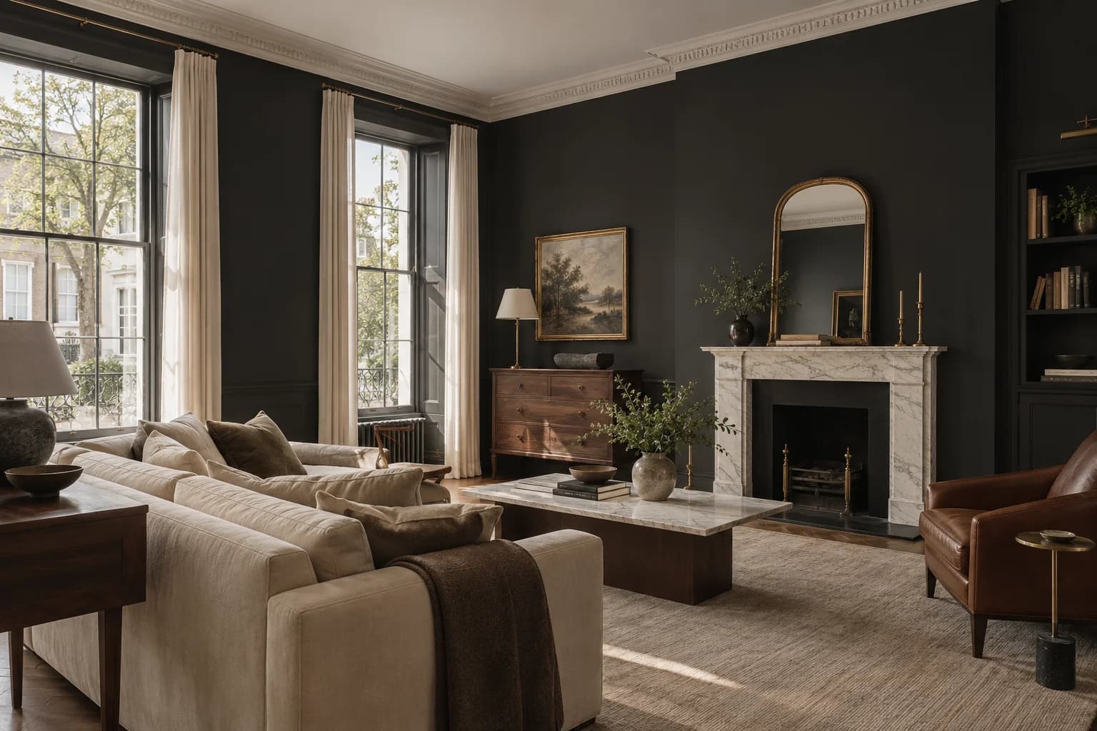 Black Magic walls in an urban contemporary living room