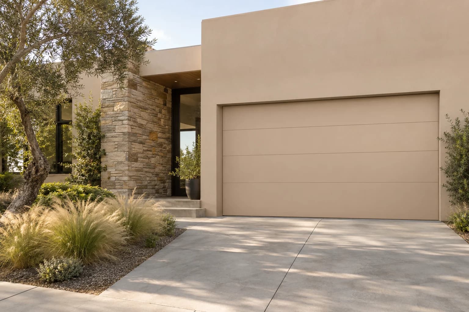 Garage door featuring Cocoa Cream paint