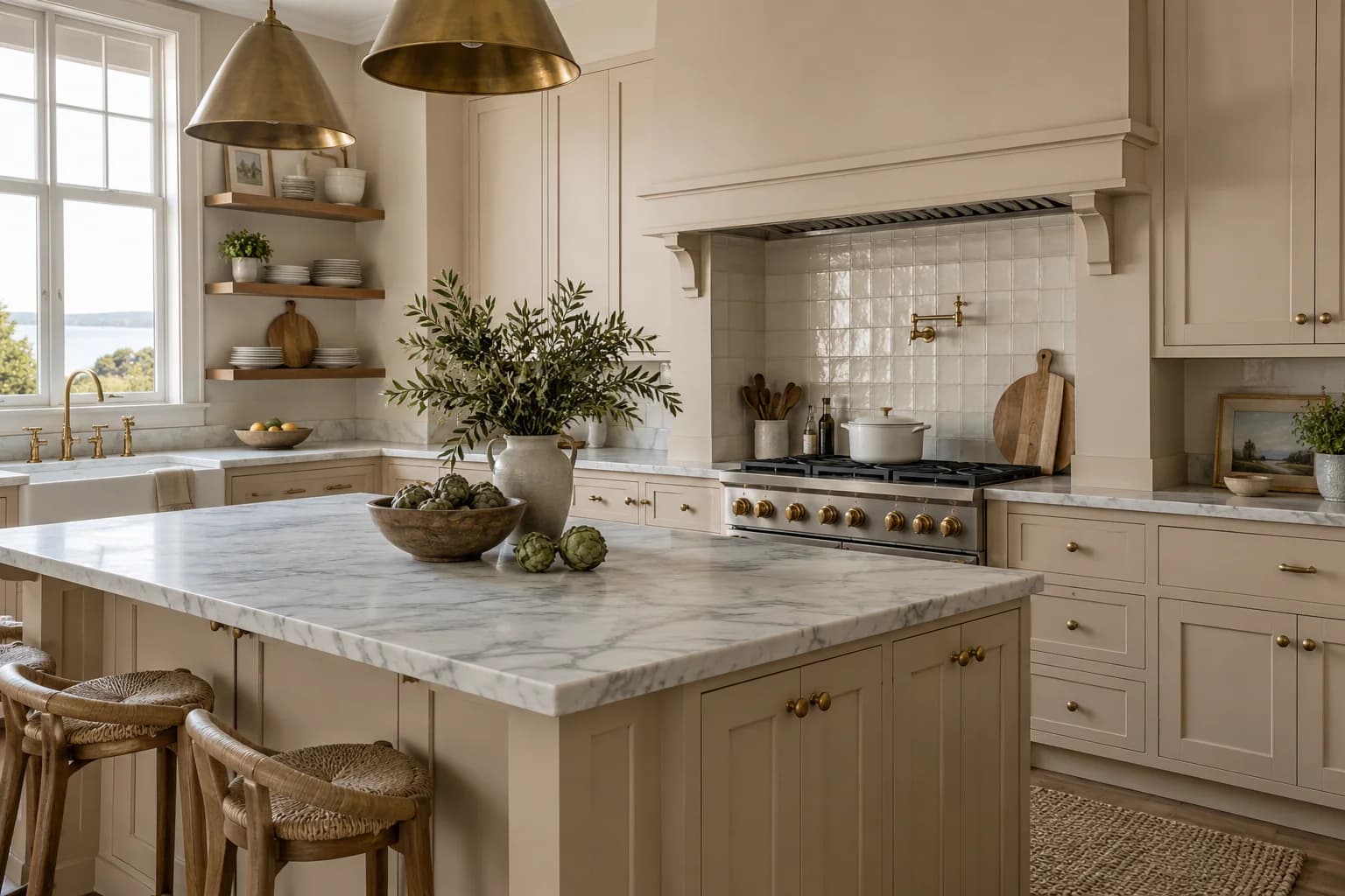 Kitchen cabinets featuring Cocoa Cream paint