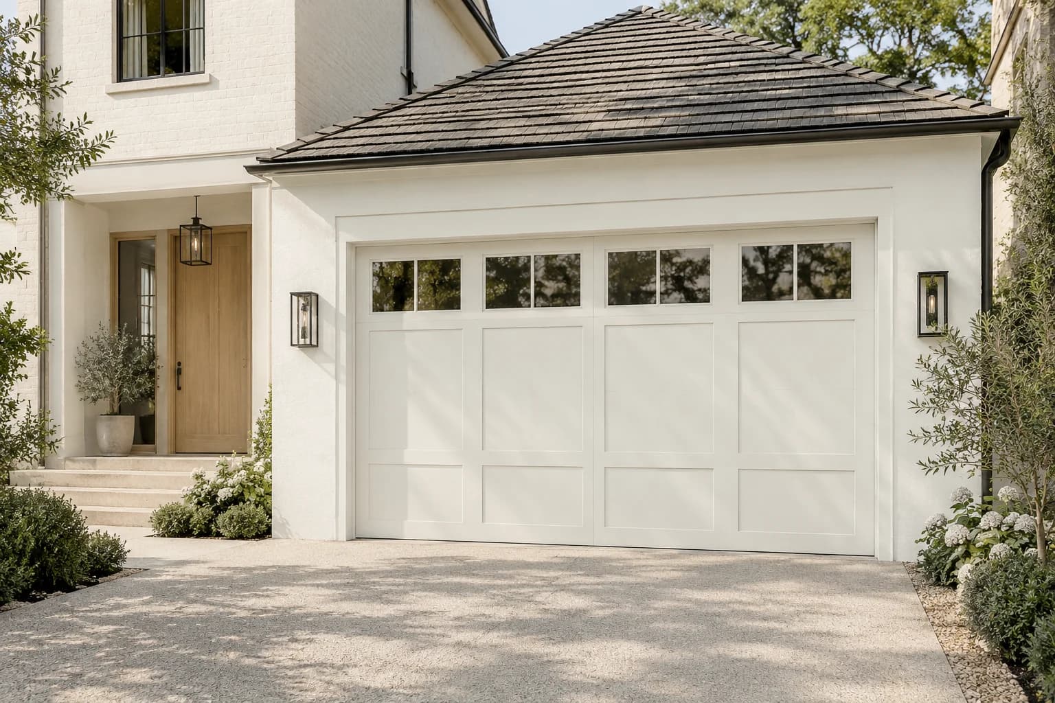 Garage door featuring Delicate White paint