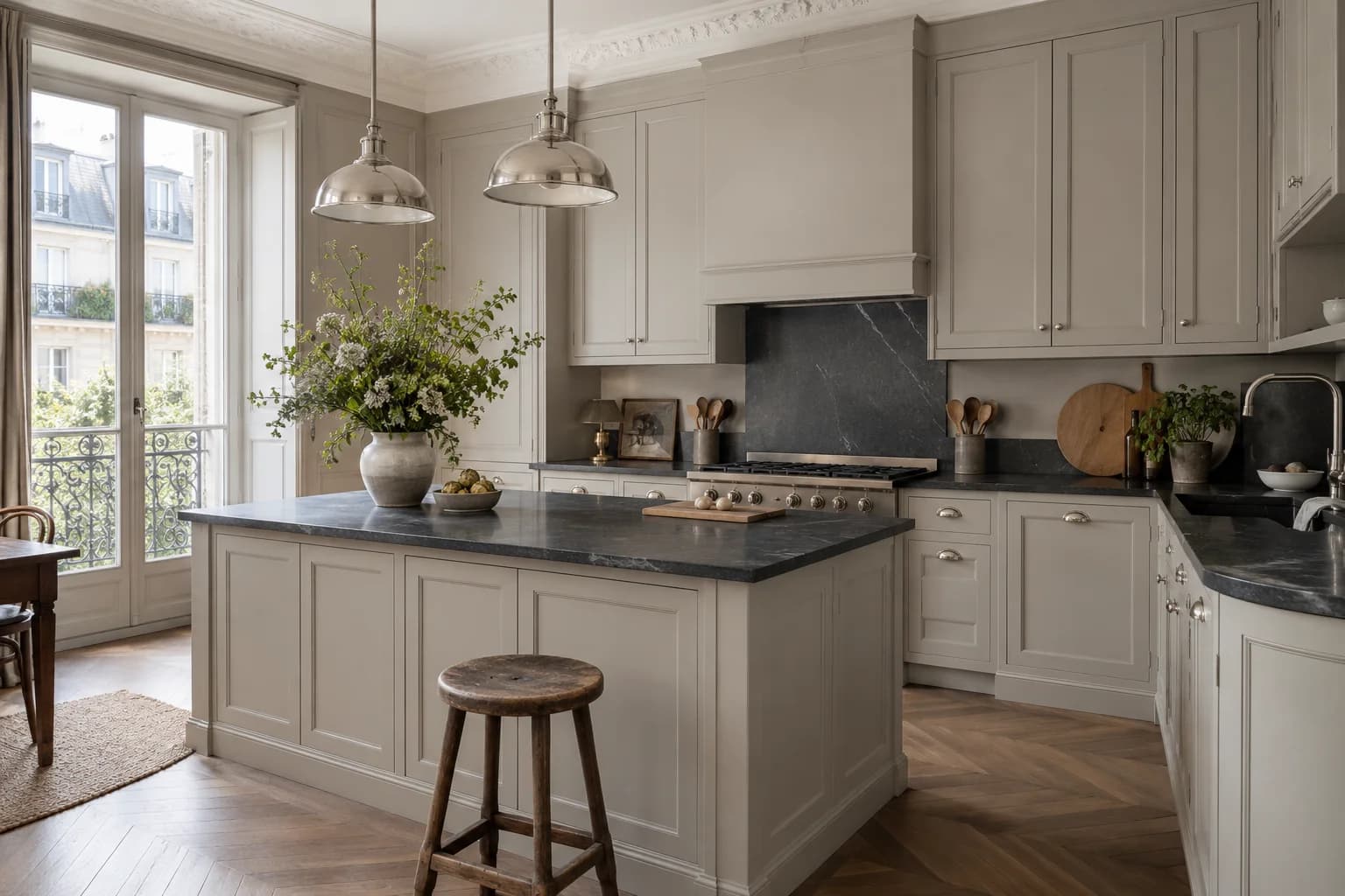Kitchen cabinets featuring Early Evening paint