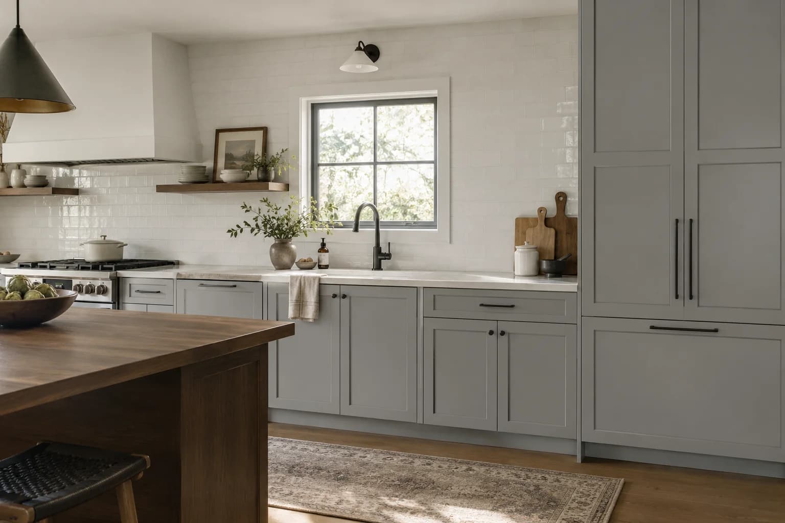 Kitchen cabinets featuring Flagstone paint