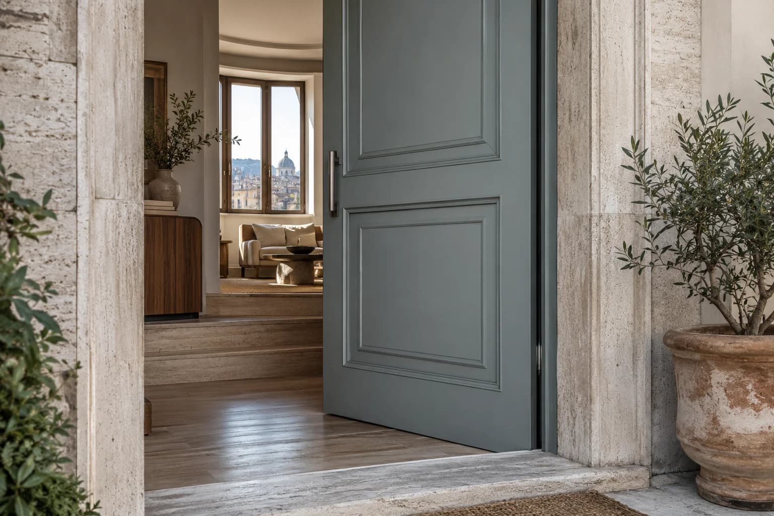 Front door featuring Garrison Gray paint