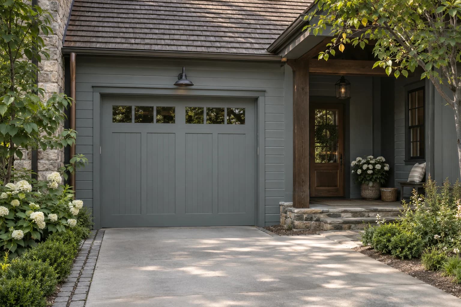 Garage door featuring Garrison Gray paint