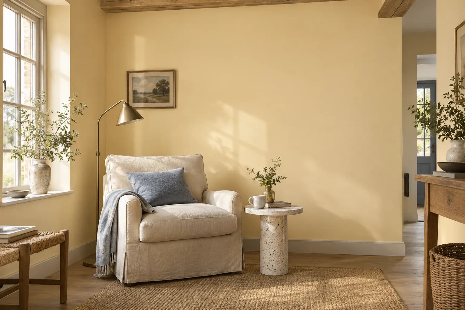 Reading nook with Limitless walls and a cream armchair