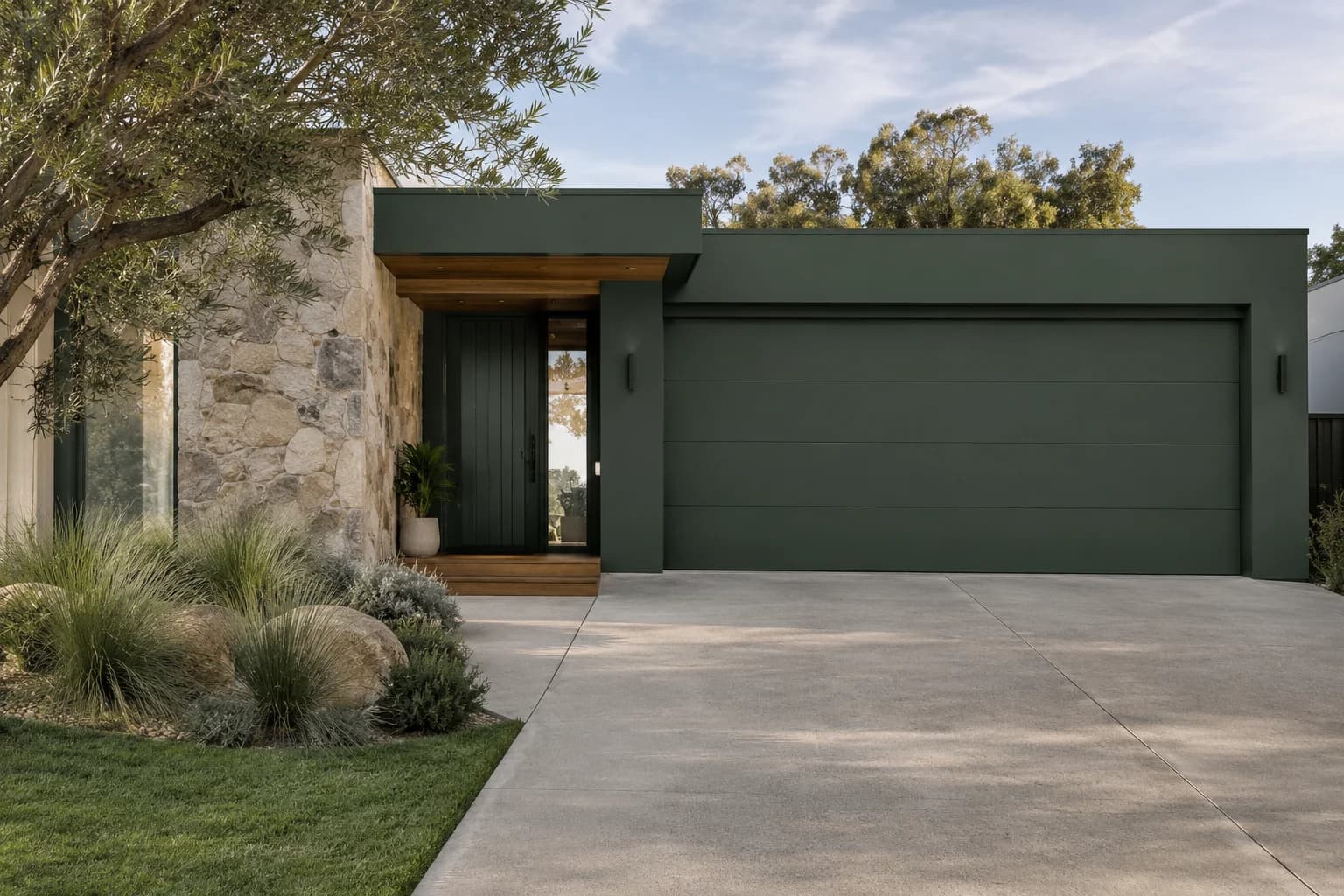 Garage door featuring Pine Forest paint