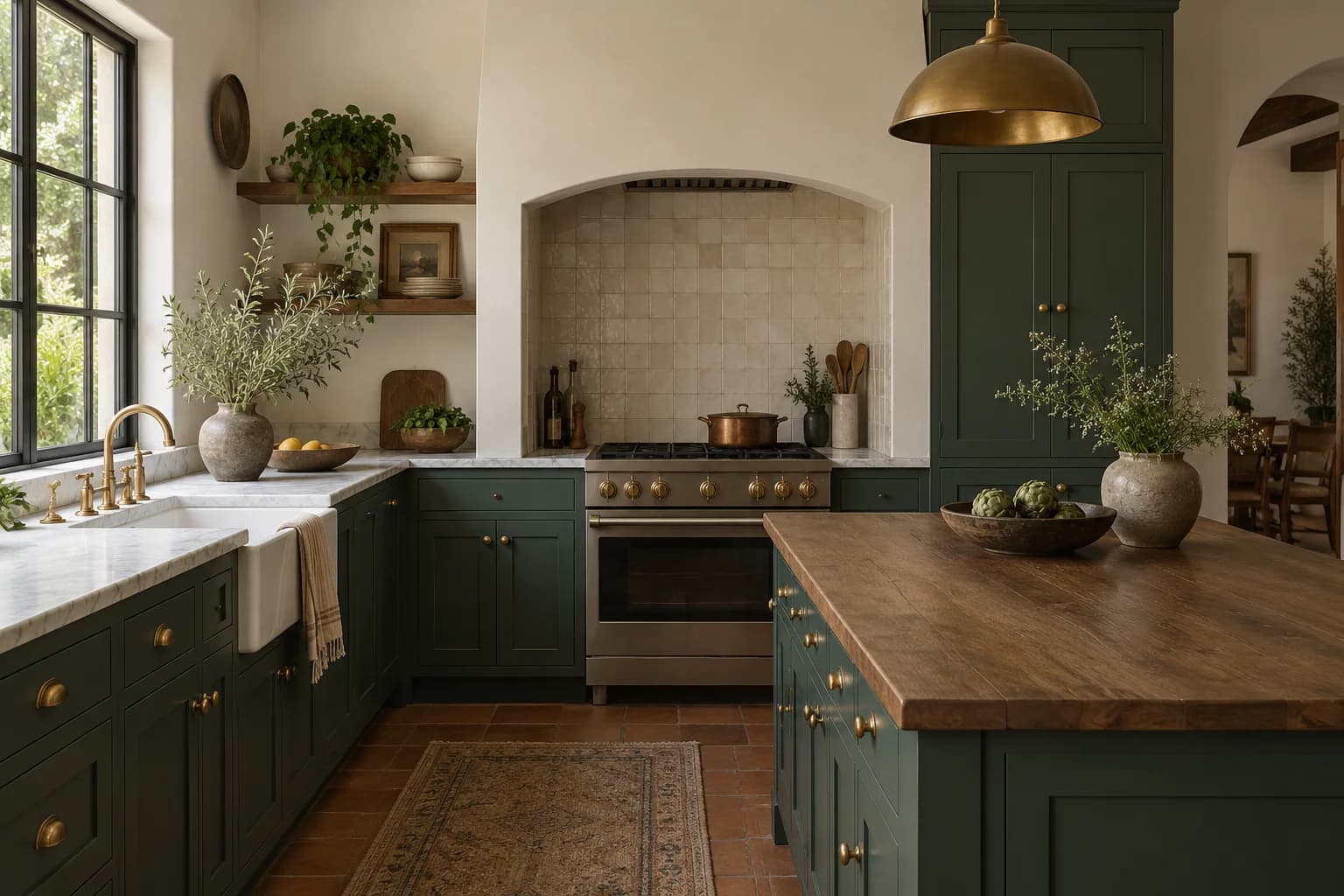 Kitchen cabinets featuring Pine Forest paint