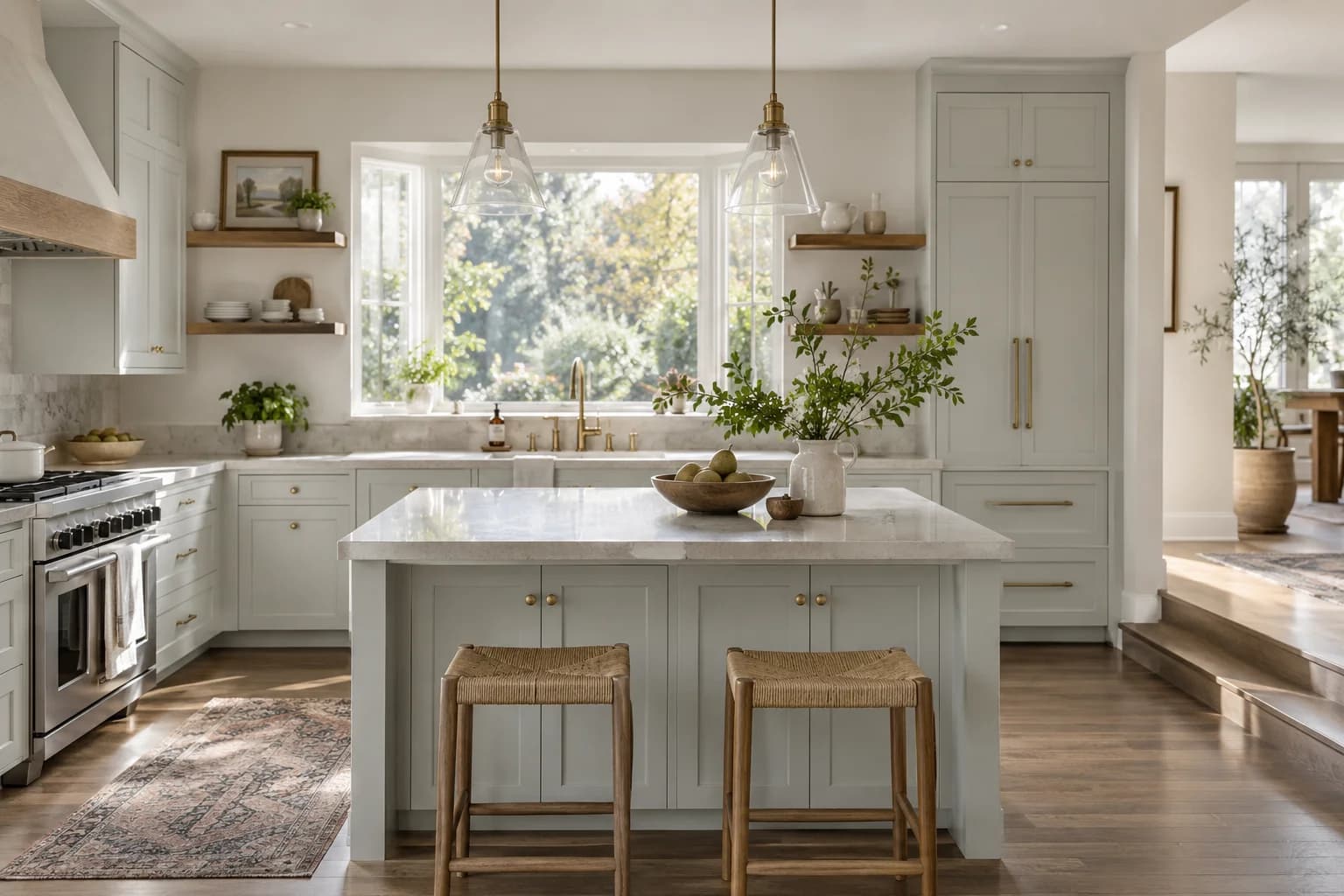 Kitchen cabinets featuring Thin Ice paint